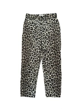 Mango Black & Cream Leopard Print Wide Leg Pants Women’s 6 Wild Animal Print